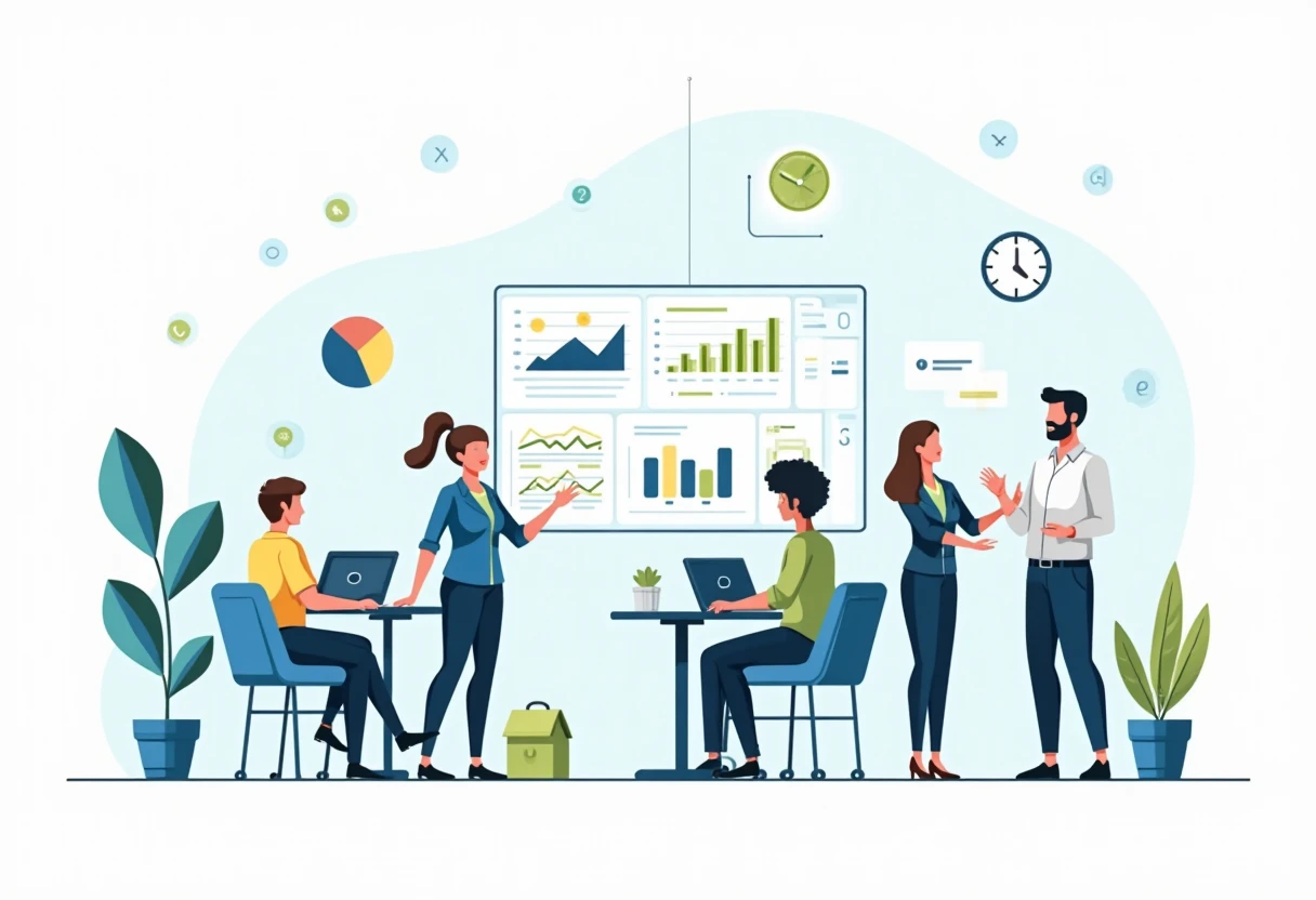 Equipo colaborando en un espacio de oficina moderno