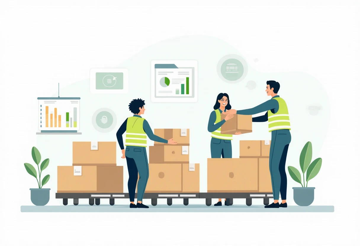 Warehouse workers stacking boxes